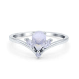 Art Deco Pear Teardrop Natural Moonstone Chevron Ring 925 Sterling Silver