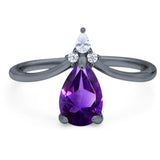 Pear Teardrop Natural Stone Chevron Ring