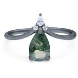 Pear Teardrop Natural Stone Chevron Ring