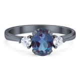 Art Deco Oval Natural Stone Three Stone Ring