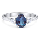 Art Deco Oval Natural Stone Three Stone Ring