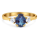 Art Deco Oval Natural Stone Three Stone Ring