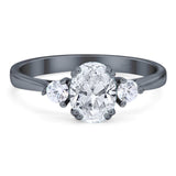 Art Deco Oval Natural Stone Three Stone Ring