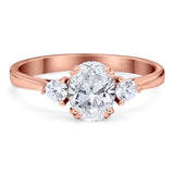 Art Deco Oval Natural Stone Three Stone Ring