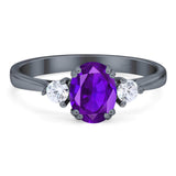 Art Deco Oval Natural Stone Three Stone Ring