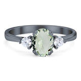 Art Deco Oval Natural Stone Three Stone Ring