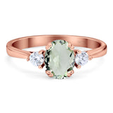 Art Deco Oval Natural Stone Three Stone Ring