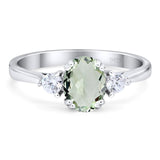 Art Deco Oval Natural Stone Three Stone Ring