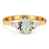 Art Deco Oval Natural Stone Three Stone Ring