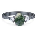 Art Deco Oval Natural Stone Three Stone Ring