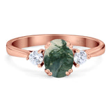 Art Deco Oval Natural Stone Three Stone Ring