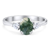 Art Deco Oval Natural Stone Three Stone Ring