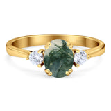 Art Deco Oval Natural Stone Three Stone Ring