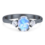 Art Deco Oval Natural Stone Three Stone Ring