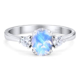 Art Deco Oval Natural Stone Three Stone Ring