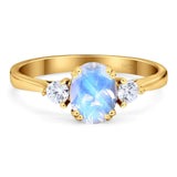 Art Deco Oval Natural Stone Three Stone Ring