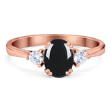 Art Deco Oval Natural Stone Three Stone Ring