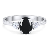 Art Deco Oval Natural Stone Three Stone Ring