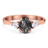 Art Deco Oval Natural Stone Three Stone Ring