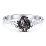 Art Deco Oval Natural Stone Three Stone Ring