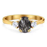 Art Deco Oval Natural Stone Three Stone Ring