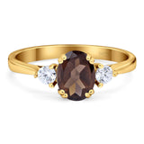 Art Deco Oval Natural Stone Three Stone Ring