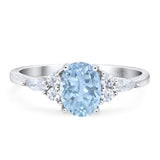 Art Deco Oval Natural Aquamarine Wedding Ring 925 Sterling Silver