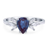 Art Deco Pear Teardrop Lab Alexandrite Wedding Ring 925 Sterling Silver