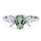 Art Deco Pear Teardrop Natural Green Amethyst Prasiolite Wedding Ring 925 Sterling Silver