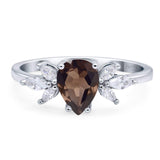 Art Deco Pear Teardrop Natural Chocolate Smoky Quartz Wedding Ring 925 Sterling Silver
