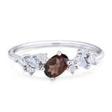 Art Deco Oval Natural Chocolate Smoky Quartz Cluster CZ Ring 925 Sterling Silver
