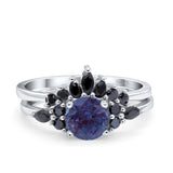 Two Piece Round Lab Alexandrite Bridal Chevron Ring 925 Sterling Silver
