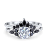 Two Piece Round Moissanite Bridal Chevron Ring 925 Sterling Silver
