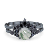Two Piece Round Natural Stone Chevron Ring