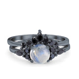 Two Piece Round Natural Stone Chevron Ring