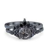 Two Piece Round Natural Stone Chevron Ring