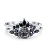 Two Piece Round Natural Rutilated Quartz Bridal Chevron Ring 925 Sterling Silver