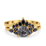 Two Piece Round Natural Stone Chevron Ring
