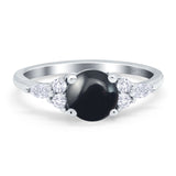 Art Deco Round Natural Black Onyx Marquise Style Ring 925 Sterling Silver