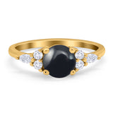 Art Deco Round Natural Stone Wedding Ring