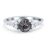 Art Deco Round Natural Stone Wedding Ring