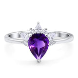 Art Deco Pear Teardrop Natural Amethyst Wedding Ring 925 Sterling Silver