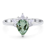Art Deco Pear Teardrop Natural Green Amethyst Prasiolite Wedding Ring 925 Sterling Silver