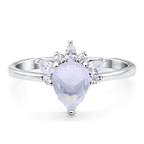 Art Deco Pear Teardrop Natural Moonstone Wedding Ring 925 Sterling Silver