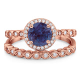 Two Piece Round Natural Stone Wedding Set Ring