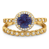 Two Piece Round Natural Stone Wedding Set Ring
