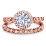 Two Piece Round Natural Stone Wedding Set Ring