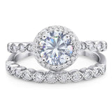 Two Piece Round Natural Stone Wedding Set Ring