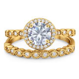 Two Piece Round Natural Stone Wedding Set Ring