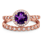 Two Piece Round Natural Stone Wedding Set Ring